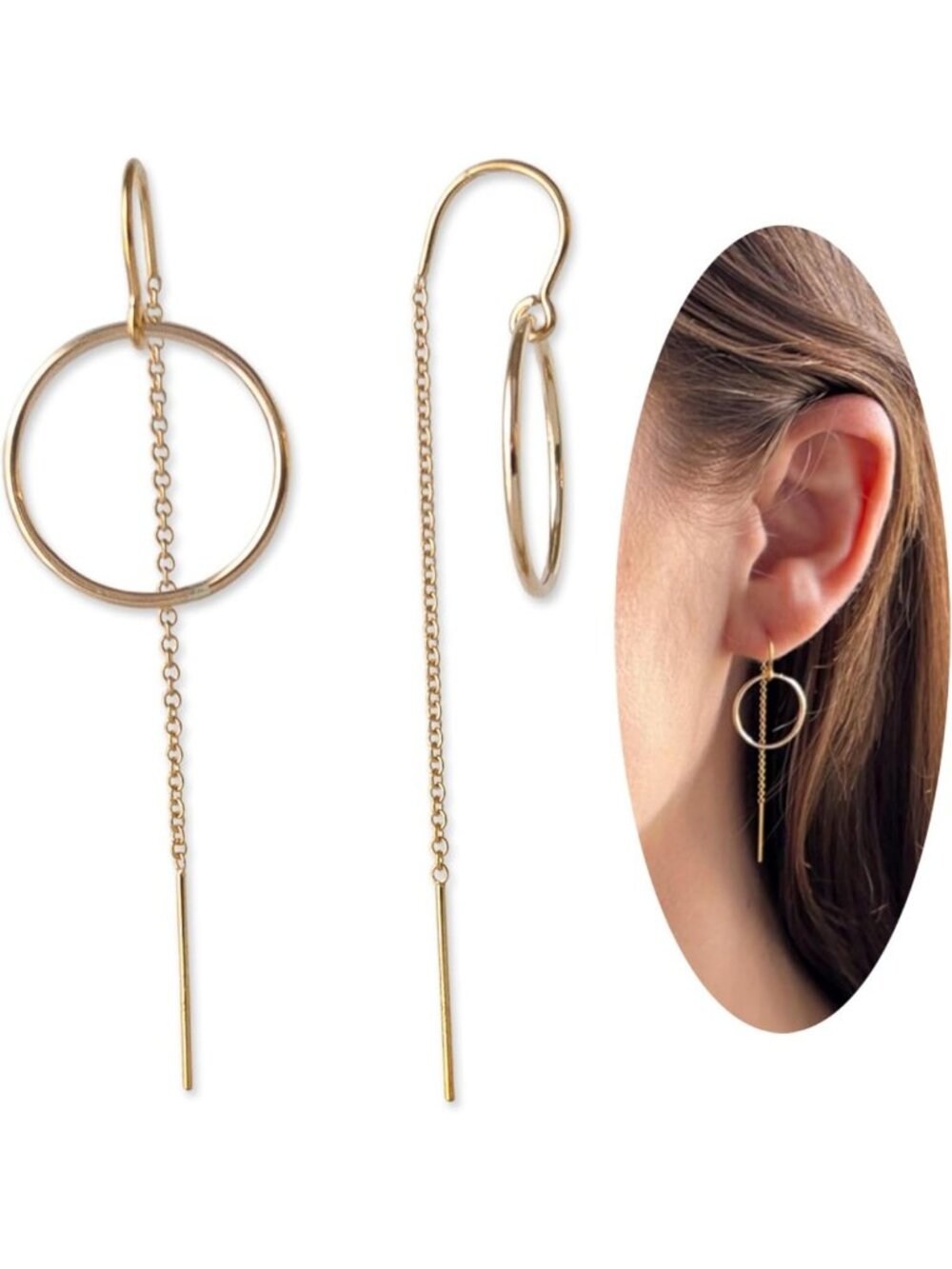 Elegant Sterling Silver & Gold Filled Threader Earrings, Dangle Drop Design for
